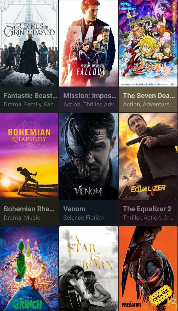 cinema apk homescreen